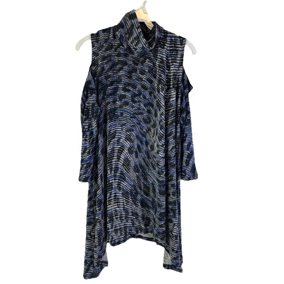 Clara Sun Woo Geometric Cold Shoulder Slinky Tunic Shirt Artsy - Picture 1 of 8